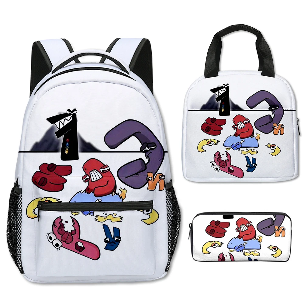 Trendy Popular Peculiar Funny Alphabet Lore 3D Print 3pcs/Set School Bags Laptop Daypack Backpack portable Lunch bag Pencil Case