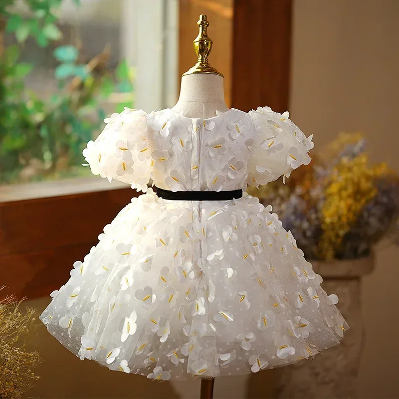 Fashion Baby Girl Princess Dress 3D Floral Tutu Dress Child Teen Puff Sleeve Vestido Summer Party Pageant Frocks1-14