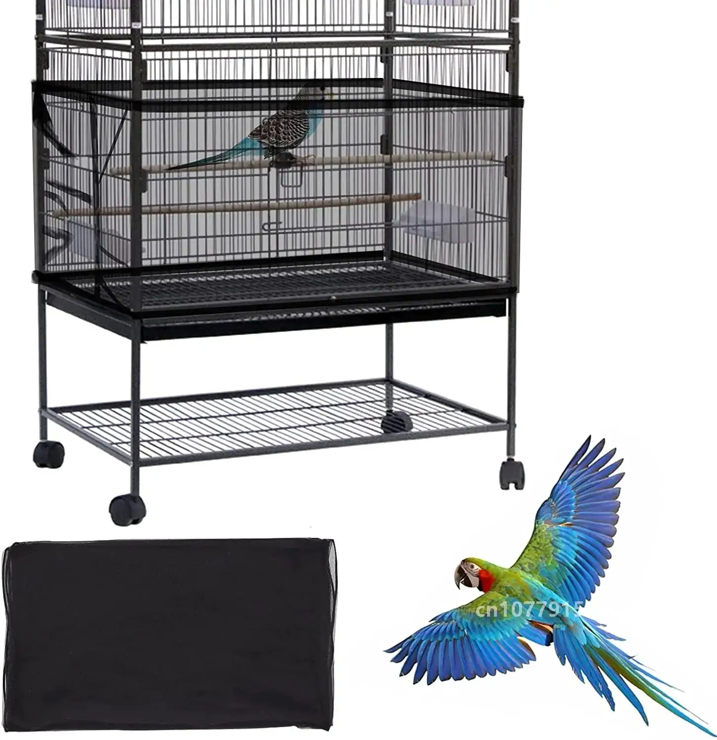 Large Bird Cage Cover Daoeny Seed Catcher Adjustable Soft Airy Nylon Mesh Net Birdcage Cover Skirt  Guard Parakeet Macaw African