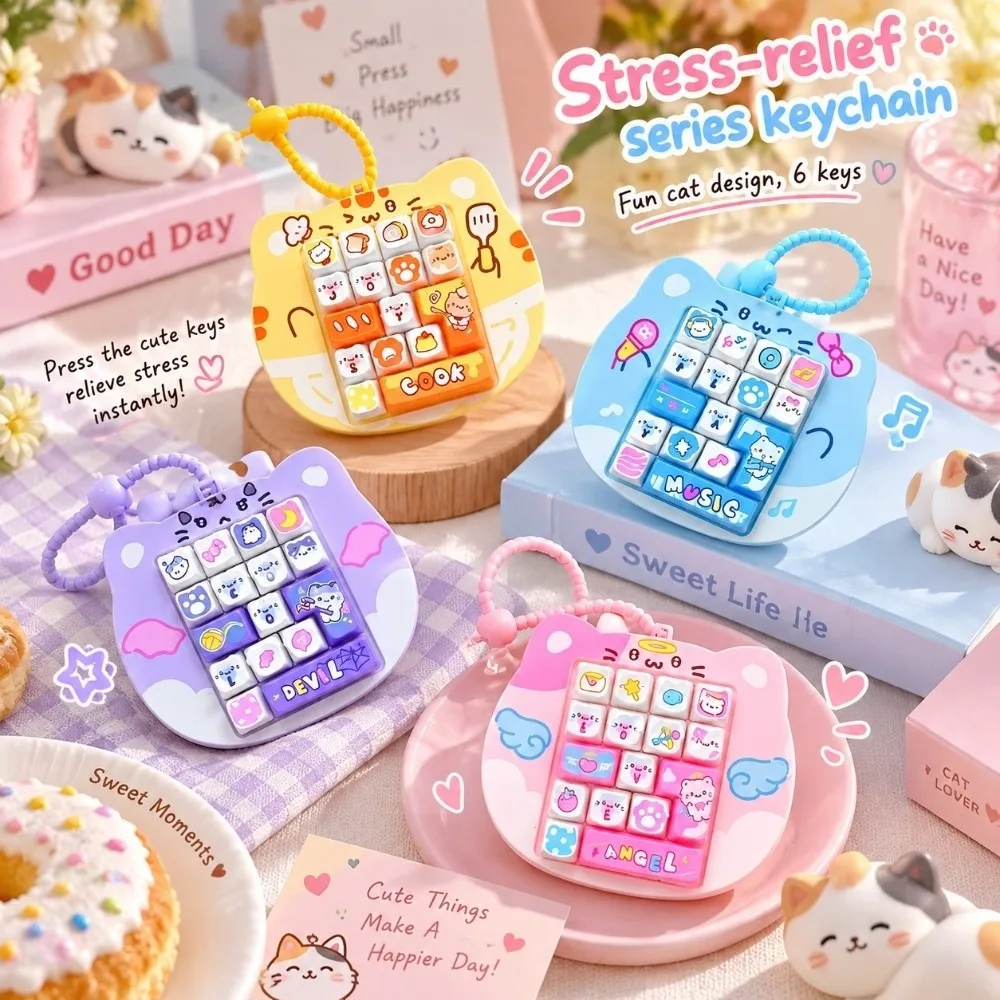 16 Key Fidget Button Cute Design Creative Style Keyboard Keychain Cat Shape Bag Hanging Ornament Mini Keyboard Pendant