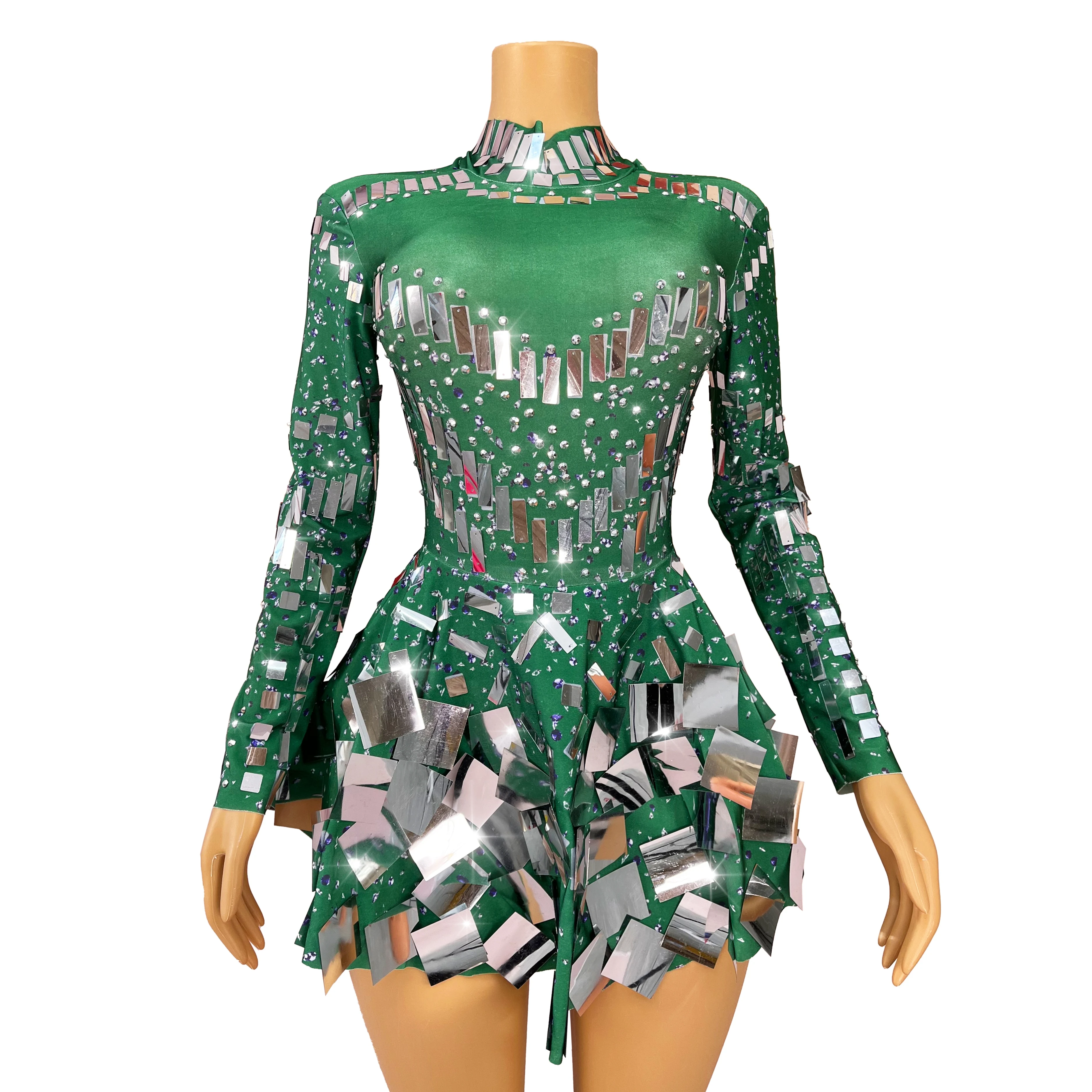 Flashing Perform Costume Sequins Rhinestones Ultrashort Dress Women Party Nightclub Singer Dancer Stage Outfit Diduanlianpianqun