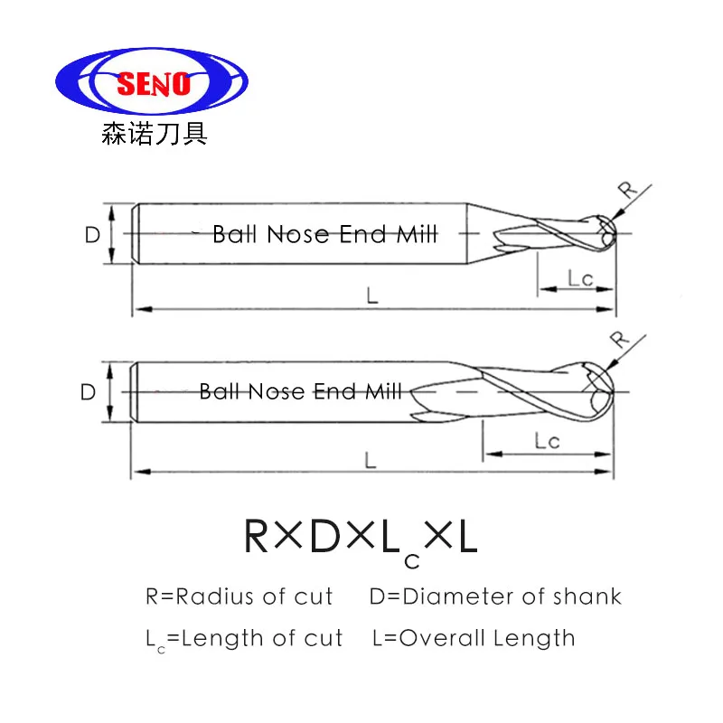 SENO CNC Tools 2 Flutes HRC65 Carbide Ball Nose End Mill Tungsten Steel Router Bit Milling Tool R0.5 4mm 6mm 8mm Carbide Cutter
