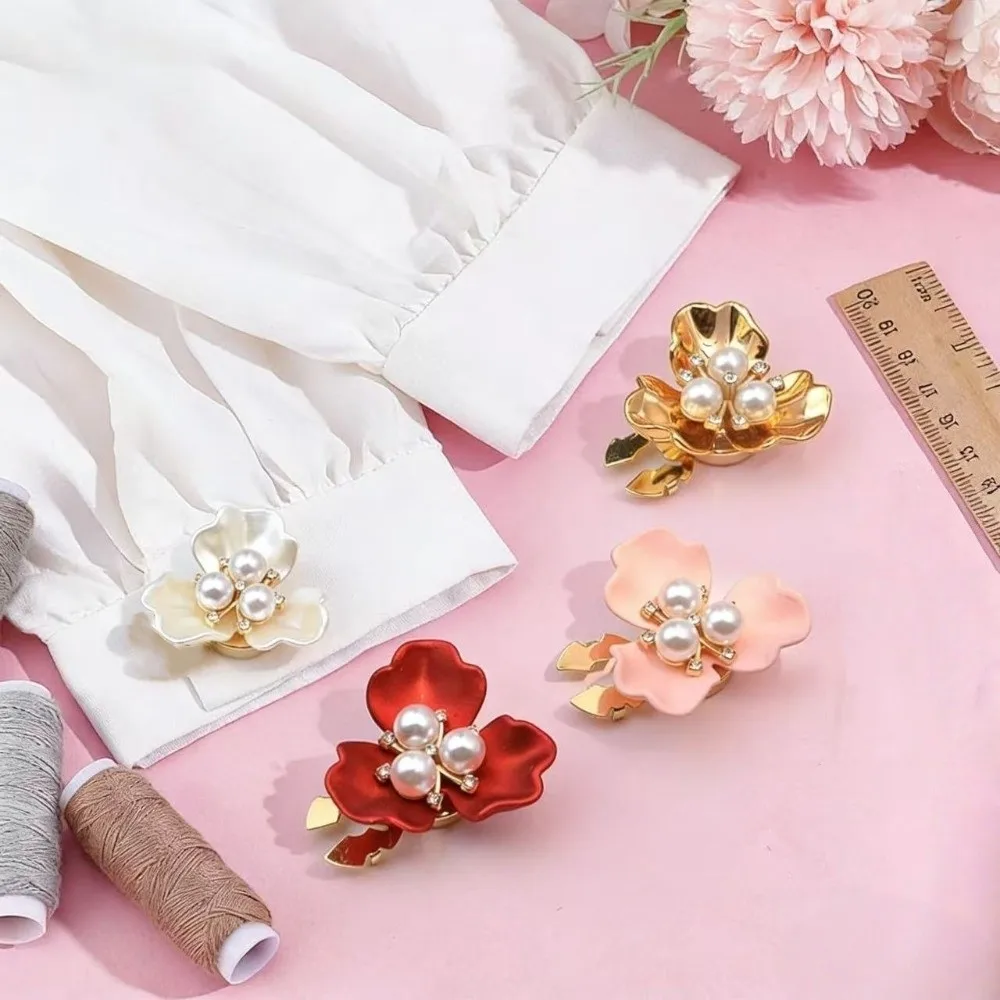 1pcs Detachable Flower Pearl Cufflinks Seamless Installation Clip on Button Covers Gift Three-petal Flower