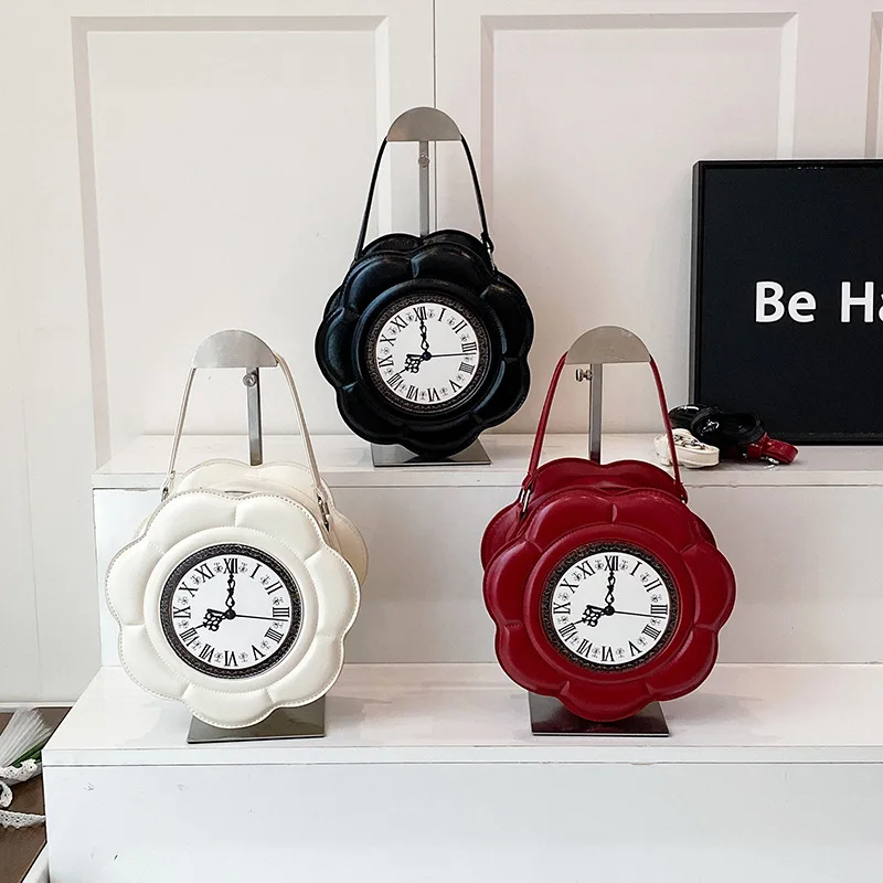 

New Fashion Niche Handbag, Women's Versatile Small Round Bag Pu Personalized Retro Clock Oblique Span Bag