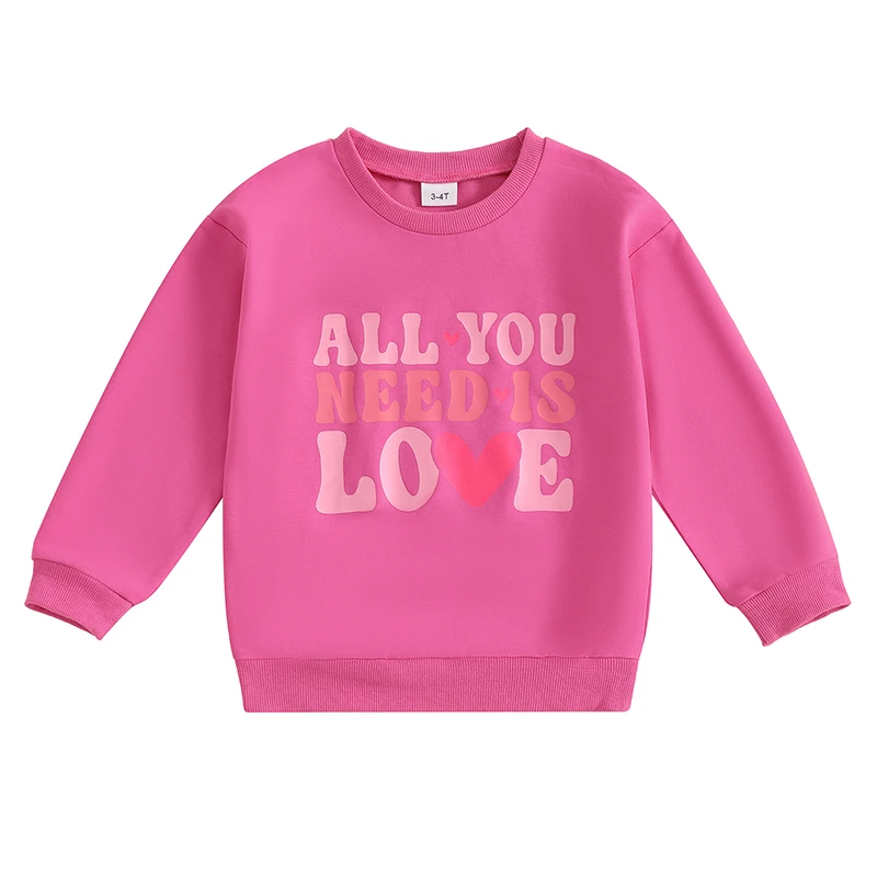 Sudaderas de San Valentín para niña, jerseys de manga larga con cuello redondo y estampado de letras y corazones, Tops de primavera