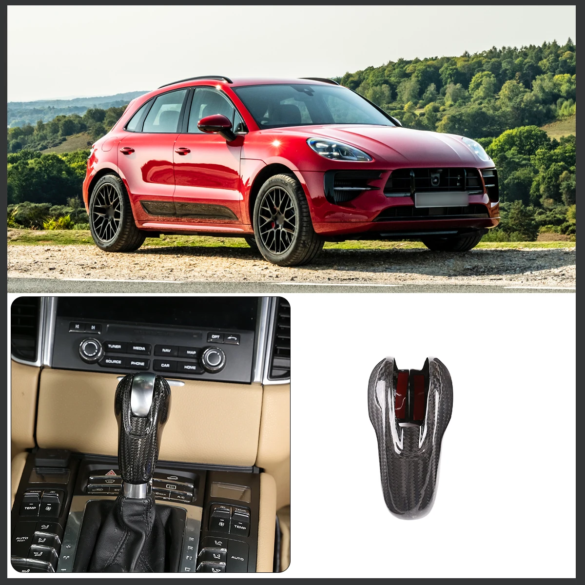 

Genuine Carbon Fiber Center Console Gear Shift Knob Cover for 2014 - 2021 Porsche Macan Car Accessories