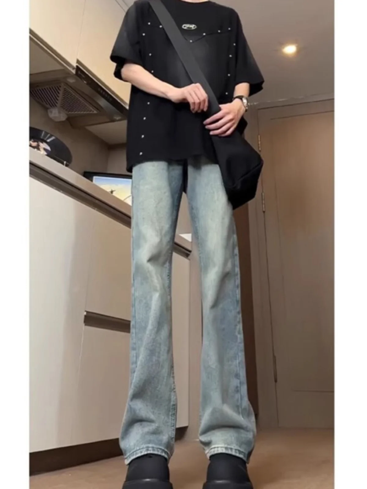 

Американские ретро-джинсы синего цвета для мужчин: летние, модные, прямые, с высокой талией, облегающие, молодежные, со средней посадкой, длинные брюки