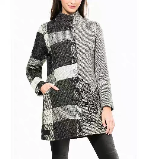 Foreign trade original single Spanish print embroidery color contrast loose denim coat
