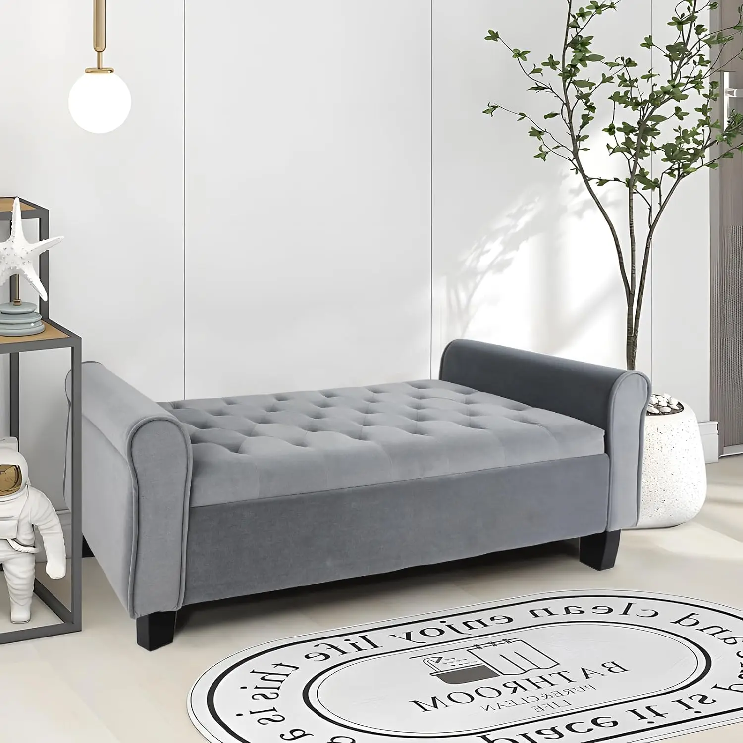 

Storage Ottoman Bench with Arms, Velvet End of Bed Bench for Bedroom, Button Tufted Storage Bench for Entryway, Living Room,Hall