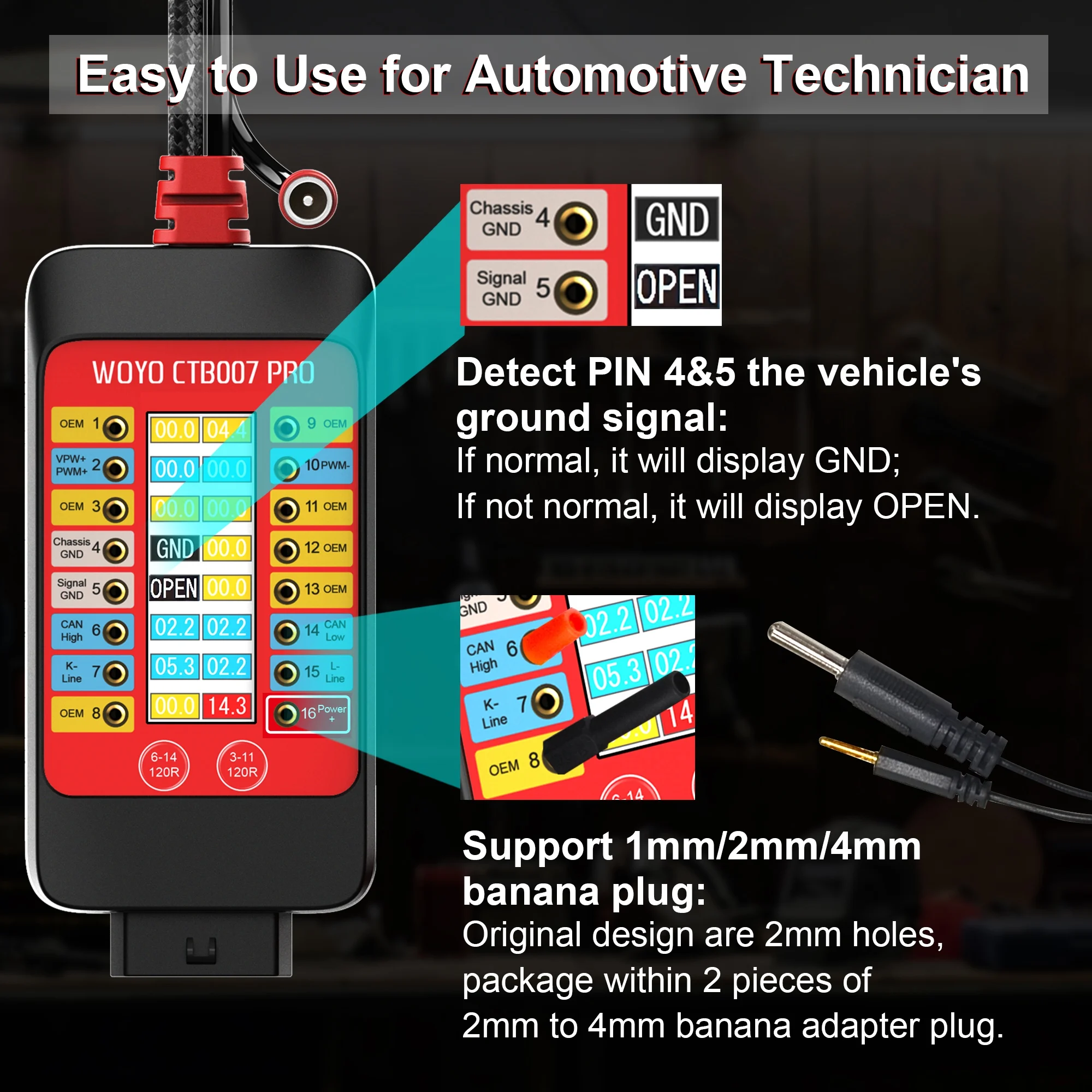 WOYO CTB007 PRO OBD2 Breakout Box with LCD Digital Vrms Display, ECU Testing Tool on Bench, Automotive Diagnostic Tool, CAN Test view 3