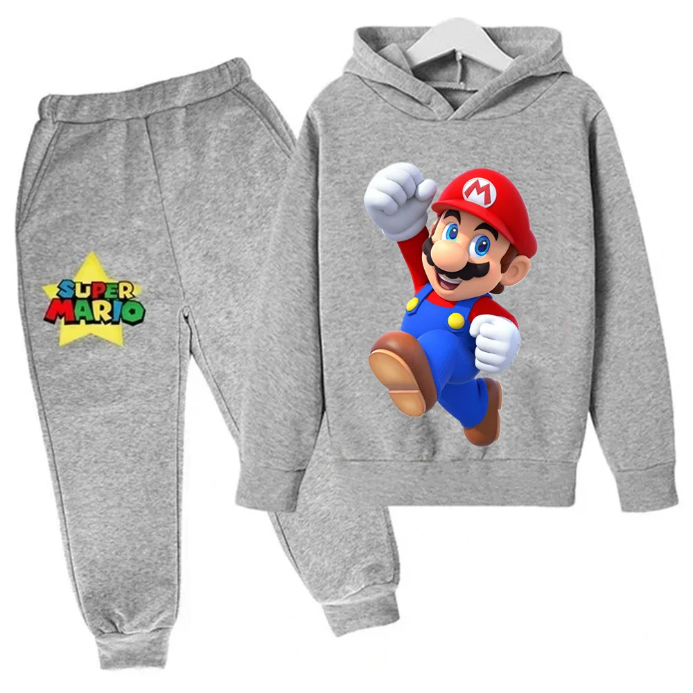 

Super Mario Game Kids Hoodie Set Graphic Print Children Basic Hooded Clothes Boys Girls Casual Style Set Spring and Autumn New