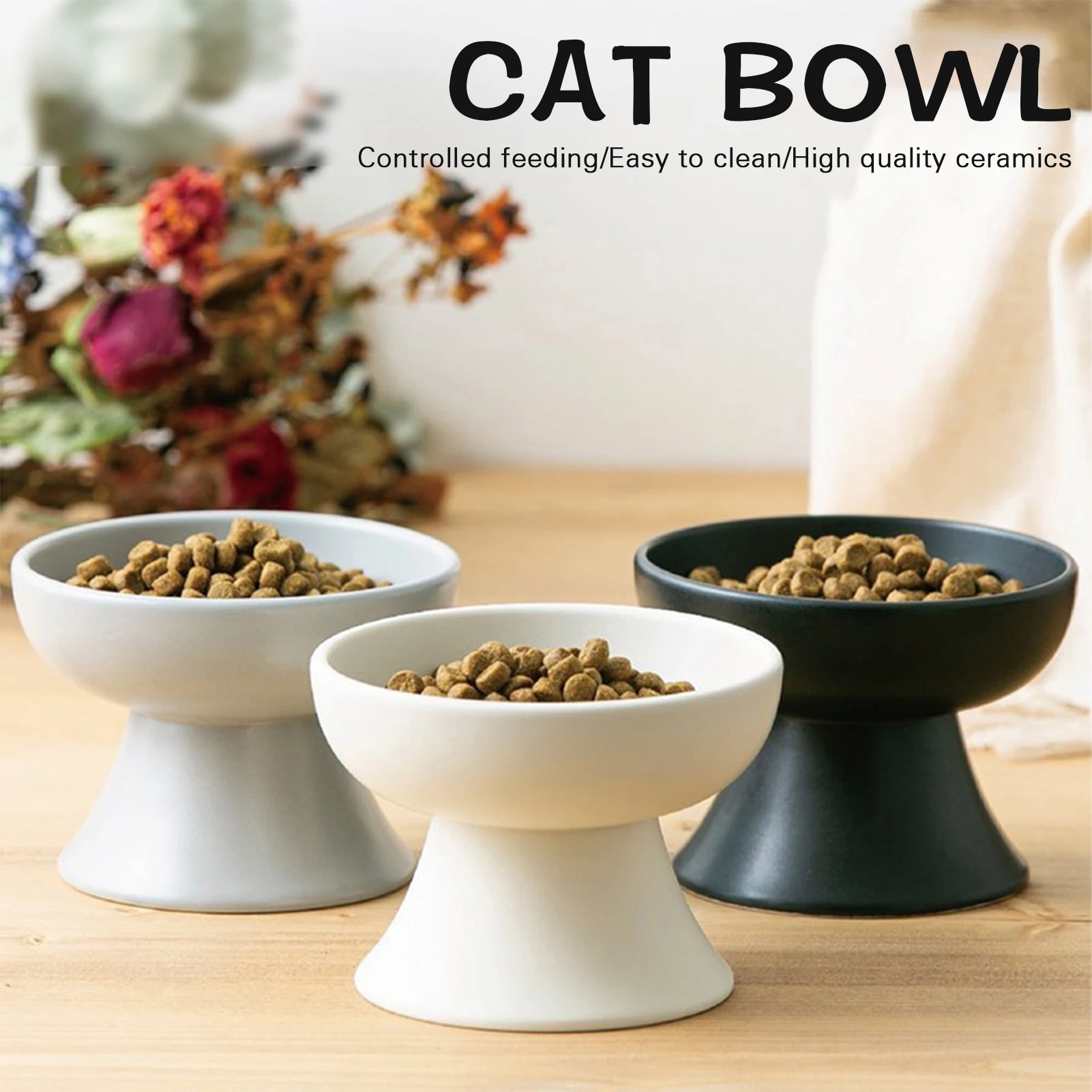 Cat Nordic Style Food Water Bowl Pet Animal Ceramic Eating Dishes High Foot Raised Puppy Cats Matte Bowls Elevated Dog Bowls