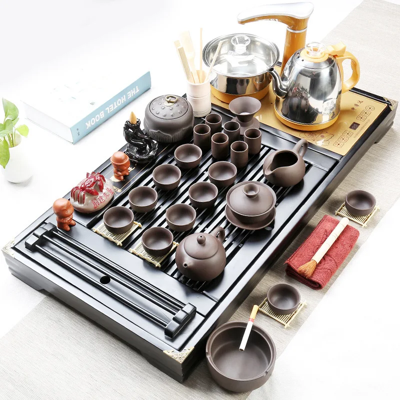 The Whole Set of Kung Fu Tea Set Purple Clay Tea Ceremony Complete Set of Drinking Automatic Different Style Teaset with Try