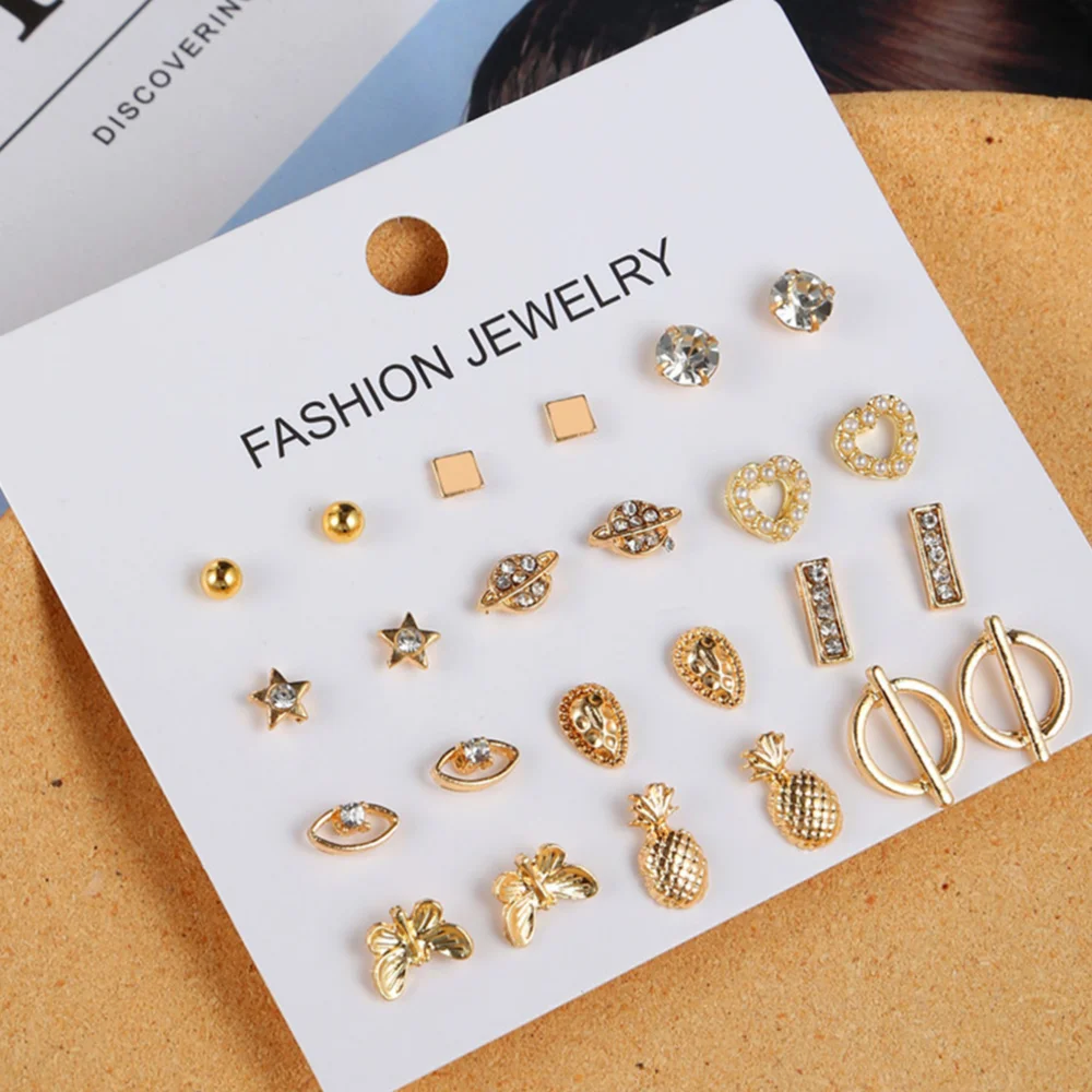 12 Pairs Fashion Selling Suits Stud Earrings Contracted 12 Woolly Flowers Stud Earrings Earrings Suit Earrings