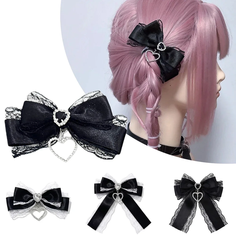 

2/1pcs Gothic Harajuku Lace Bow Hair Clips Lolita Girls Sweet Cool Hairpins Double Ponytail Hair Accessories DIY Bag Decor