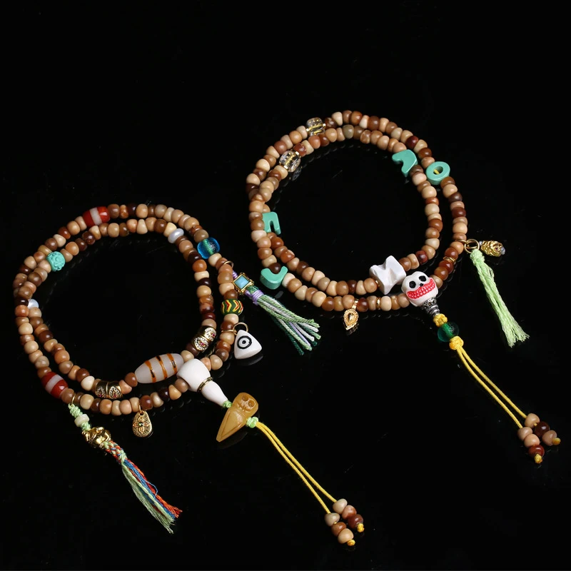 Bodhi Large-Bead Buddhist Prayer , 108 , Agate, Root Beads, Glass, White Accessories