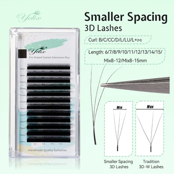 Yelix New 3D W Shape Small Opening Eyelash Extension Premade Volume Lashes L M Narrow 3D W Lashes Faux Eyelashes Makeup Tools