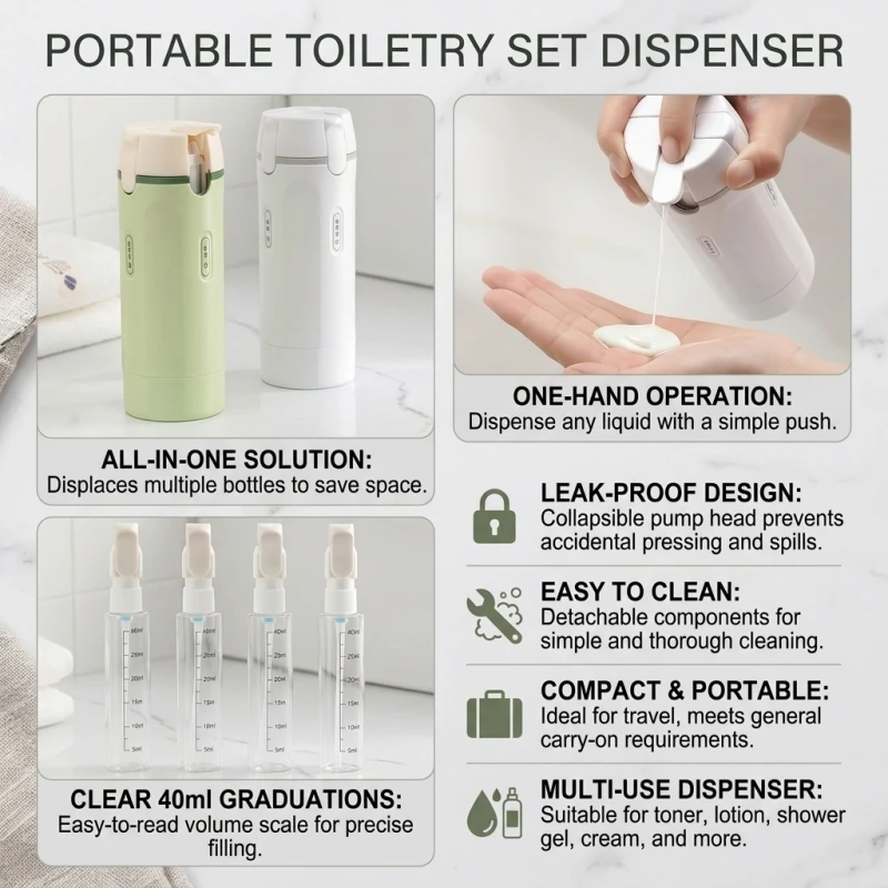 Leakproof Travel Refillable Bottles Portable Cosmetic Containers Set Shampoo Conditioner Lotion Organizer Toiletries Accessories