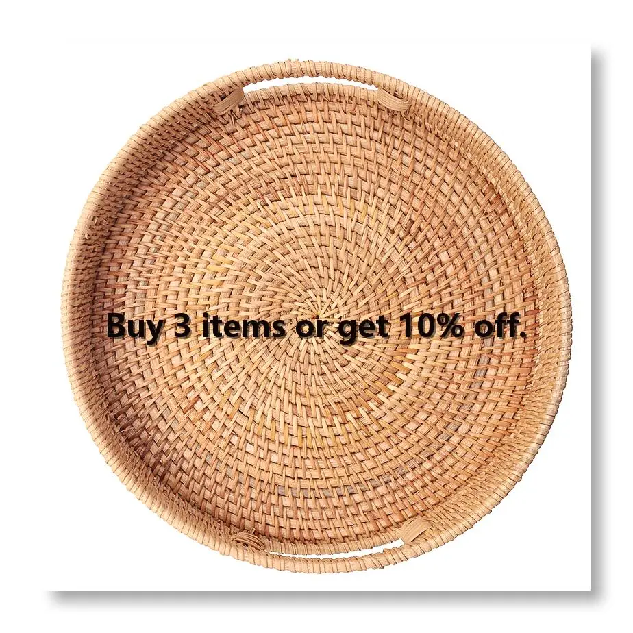 ✼Round Rattan Woven Serving Tray with Handles Ottoman Tray for Breakfast, Drinks, Snack for Coffee Table, Home Decorative