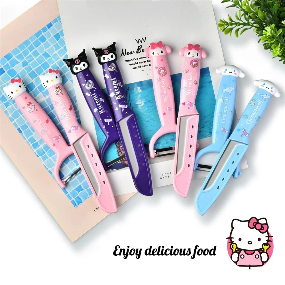 Kawaii Sanrio Coltello da frutta Set di coltelli per sbucciare Anime Carino Hello Kitty Kuromi Cinnamoroll My Melody Pelapatate multifunzionale