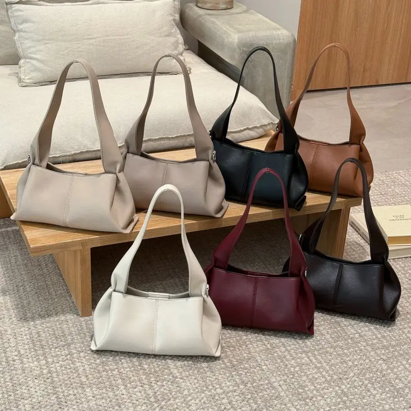 

New Soft Leather Cloud Dumpling Bag, Lychee Texture Large Capacity Shoulder Bag, Simple Lightweight Underarm Crossbody Bag