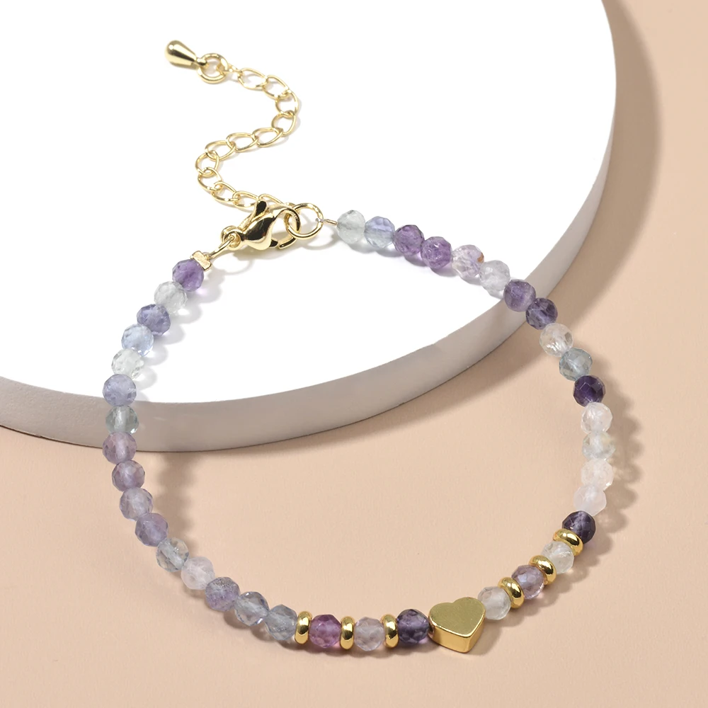 Wholesale 4MM Natural Stone Sunstone Lapis Amethyst Garnet Rose Quartz Faceted Rounds and Hematite Heart Bracelets For lady
