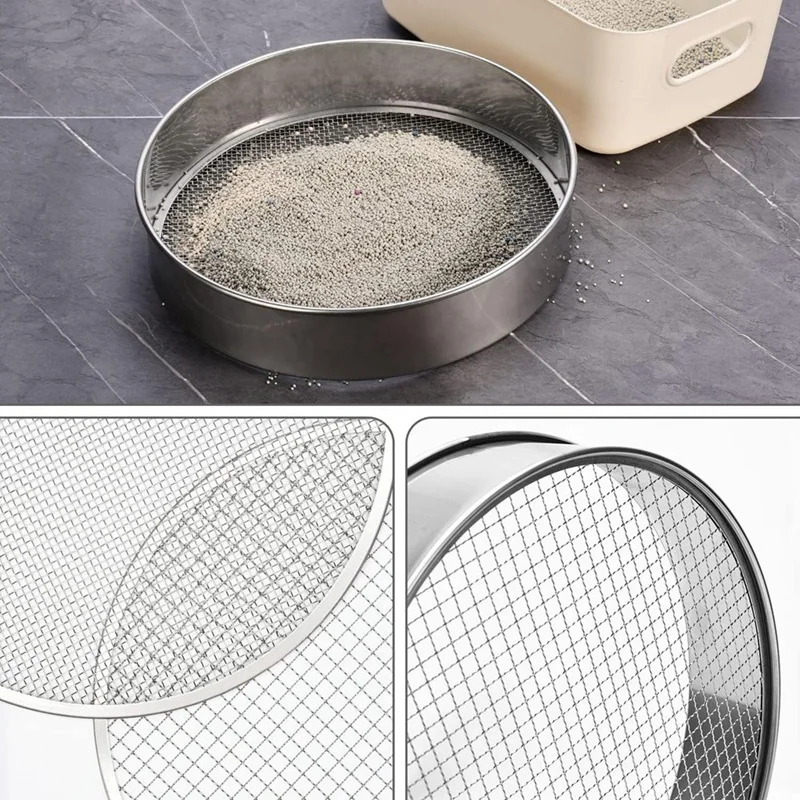 Soil Sifter Stainless Steel Riddle Sieve Set For Gardening With 5 Sizes 8In Diameter 1/3/6/9/12Mm Interchangeable Meshes Durable