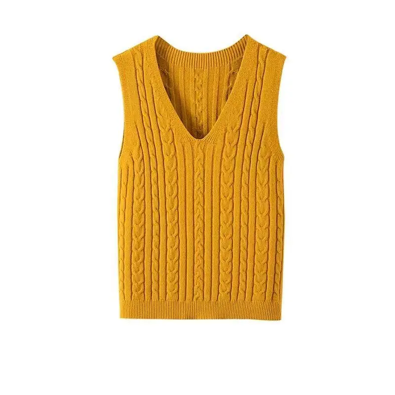 

Women Solid Color V-neck Knit Sweater Vest Sleeveless Pullover Casual Sweater Vest for Women 2023 Autumn Winter Knitting H115