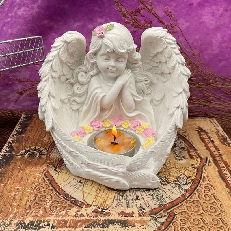 Angel Ornament Silicone Mold Concrete Candlestick Making Prayer Girl Design Tealight Holder Forms