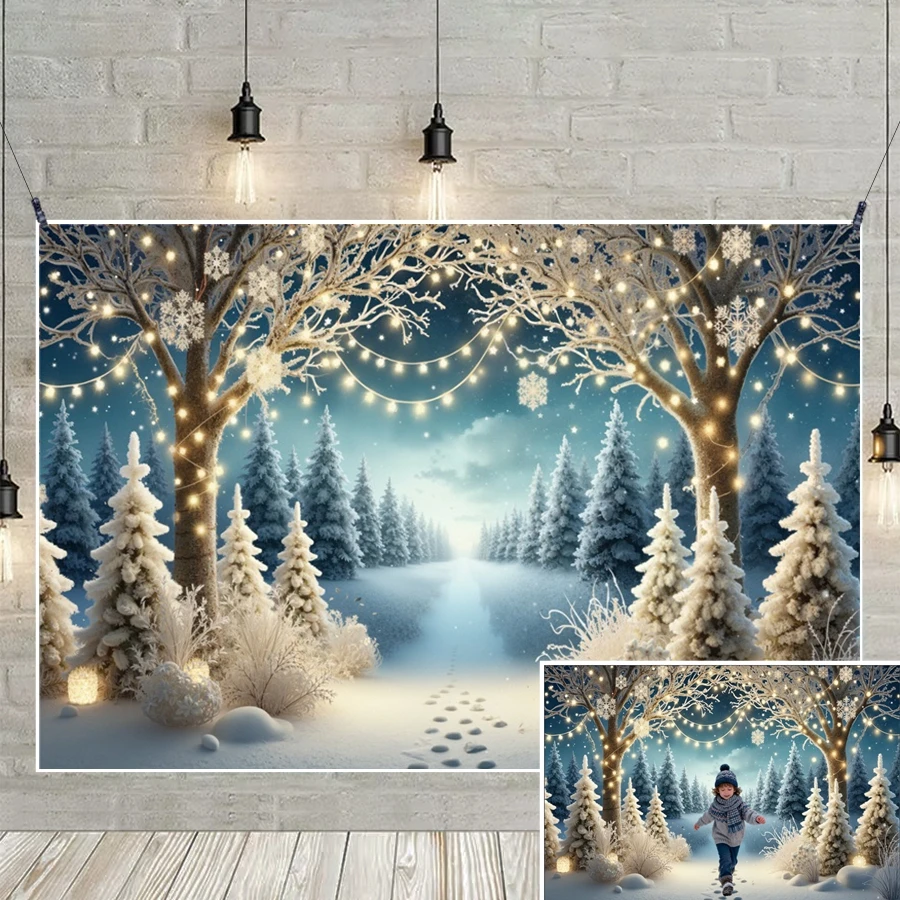 

MOON.QG Winter Forest Christmas Background Candles Trees Glitter Light Backdrops Photography Party Photo Booth Shooting Props