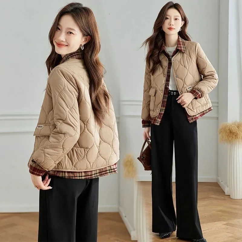 Autumn Winter Women stitching Fake two Jacket New Fashion Cotton Padded Jacket Parka Female light Loose Warm Snow Wear Coats