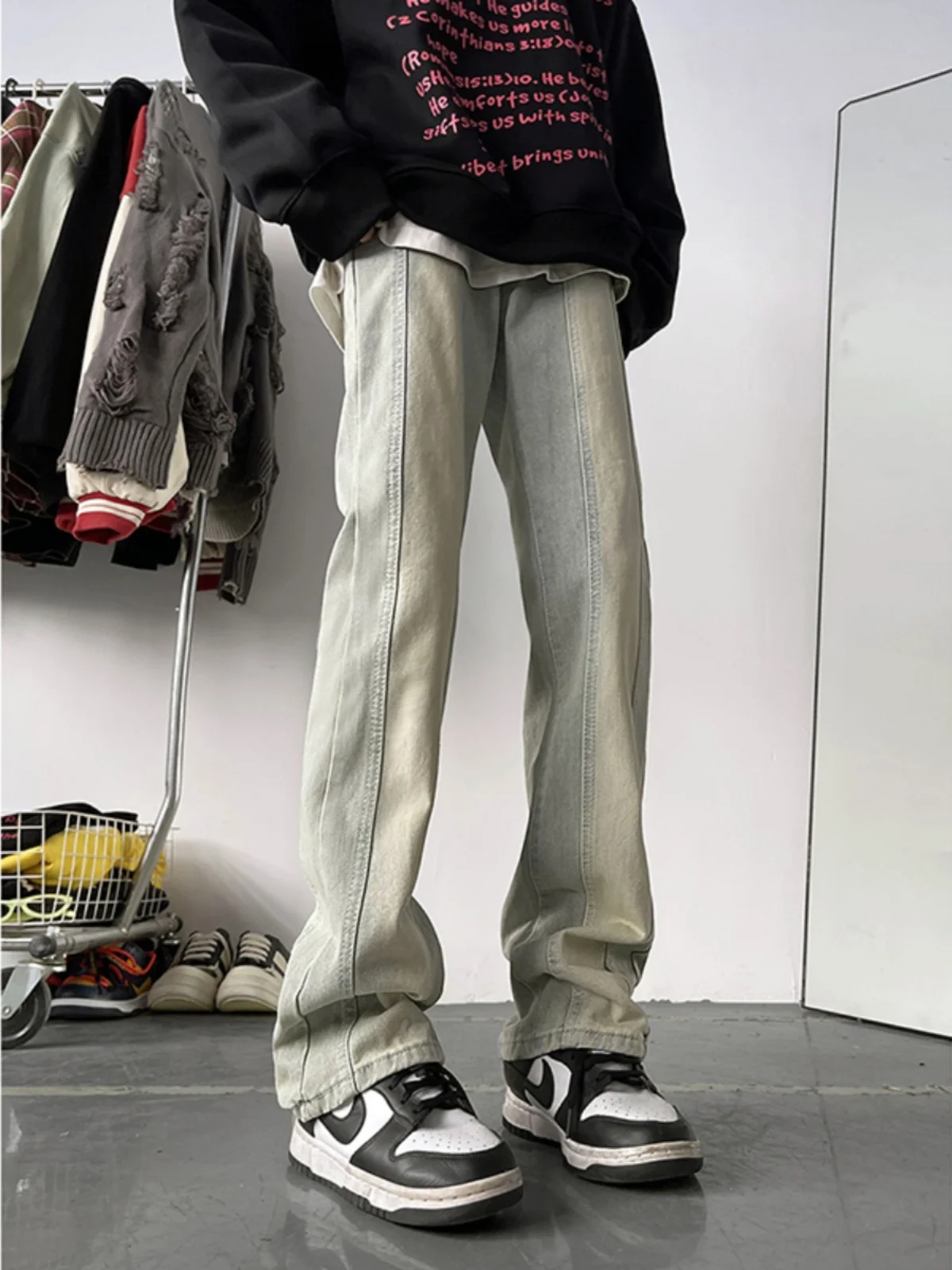 

Мужские джинсы-клеш с эффектом выцветания, удлиненные, в стиле High Street, с легким клешем, прямые, из денима, осень-зима