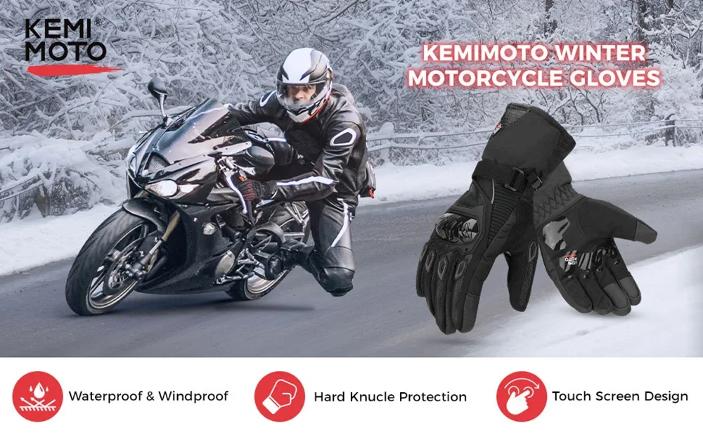 KEMiMOTO CE Motorradhandschuhe Winter Schwarz Guantes Moto Invierno Warm Touchscreen Wasserdicht Winddicht Schutzhandschuhe – Detail 10