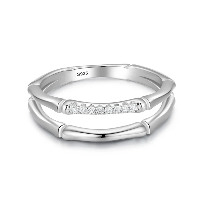 

S925 Sterling Silver Micro Diamond Double Bamboo Design Ring for Women