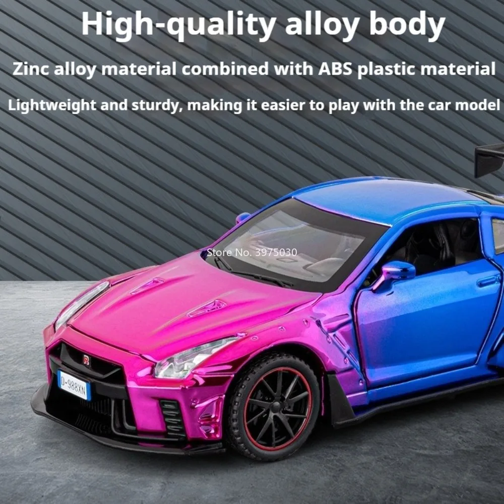 1:32 Nissan GTR-modellen Auto's Speelgoed Legering Diecast met lichte muziek Miniatuur sportwagen Terugtrekvoertuigen voor kinderen Educatie