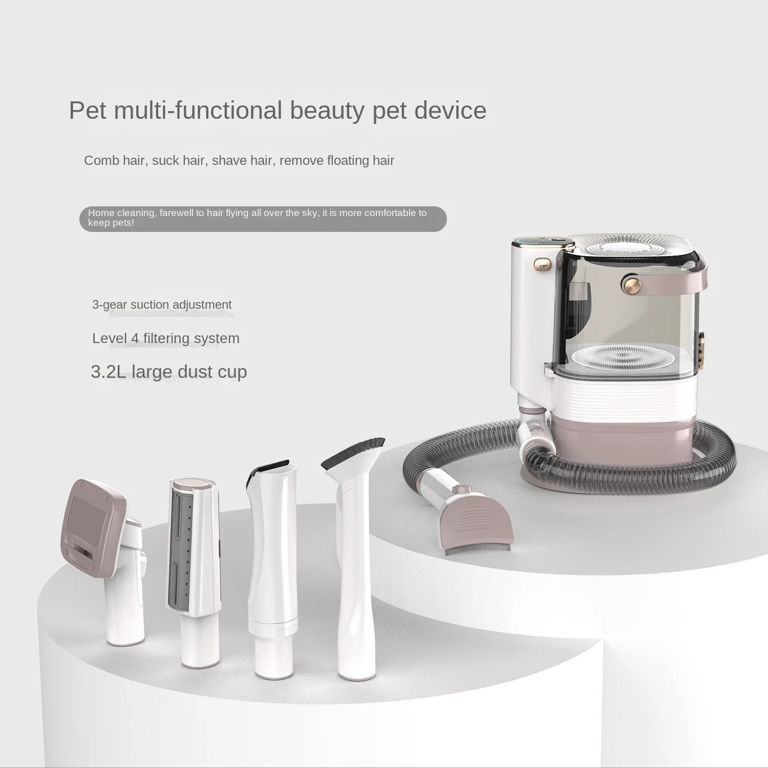 29/5000 Pet vacuum multi-functional container large dust cup hair suction electric clippers cat and dog hair suction pet comb