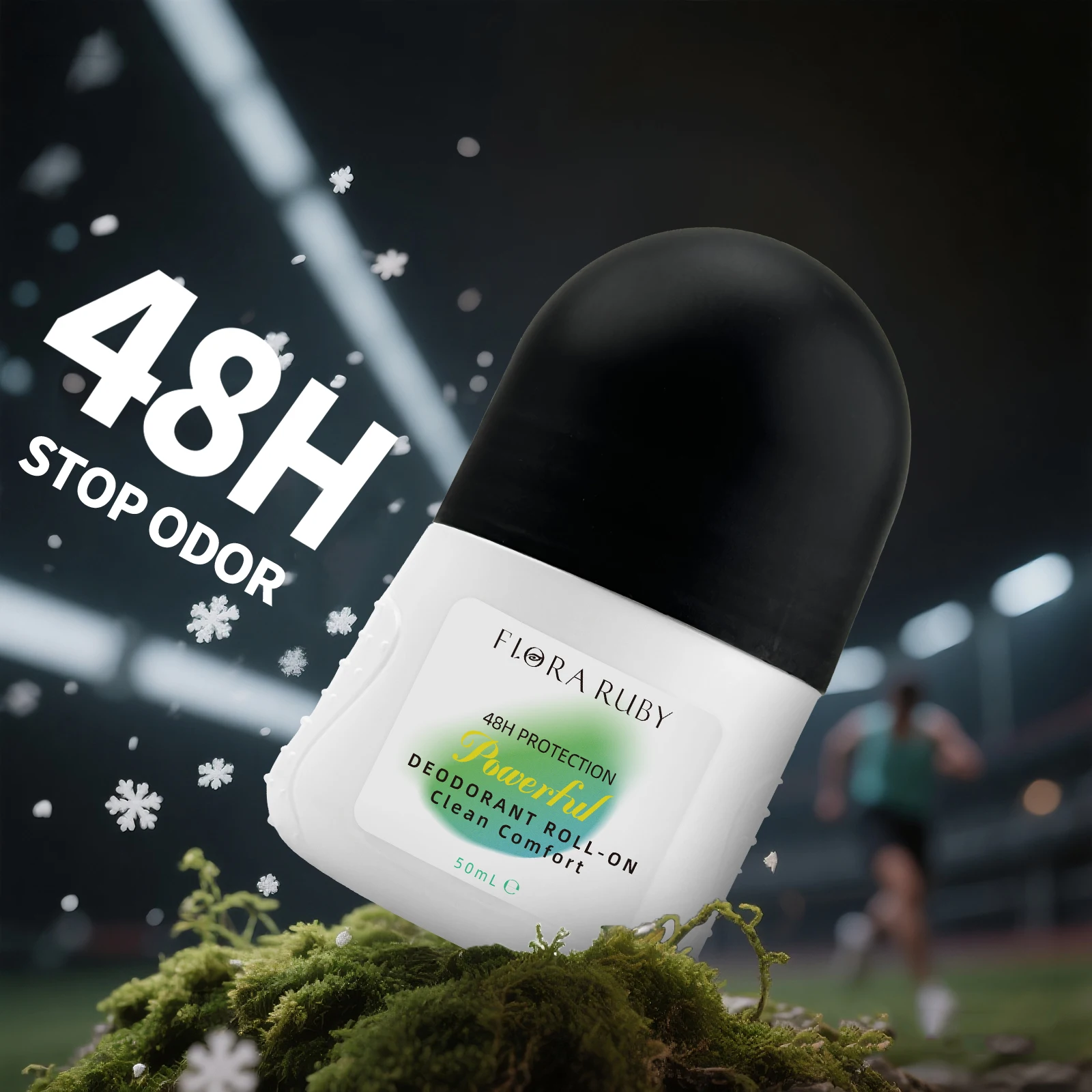 Flora Ruby Deodorant Roll On Aluminum free  48h outdoor fresh Underarm deodorization, odor removal, dryness, lasting fragrance