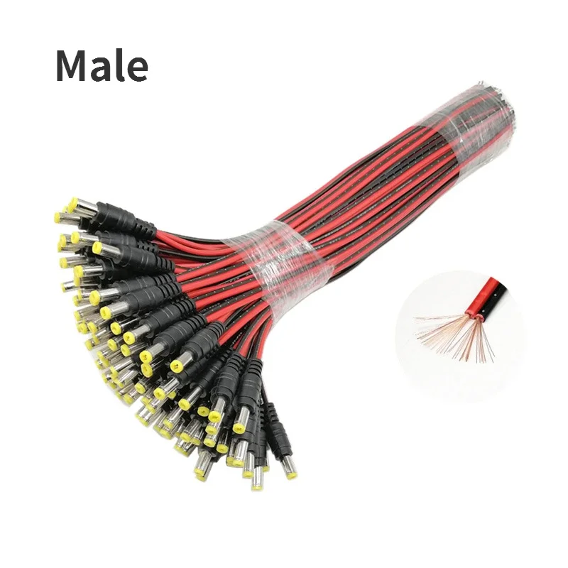 암수 DC 전원 커넥터, TV 카메라 5050 2835 LED 스트립 테이프 조명용 와이어 케이블 플러그 어댑터, 5V, 12V, 5.5x2.1mm, 1 개, 5 개, 10 개