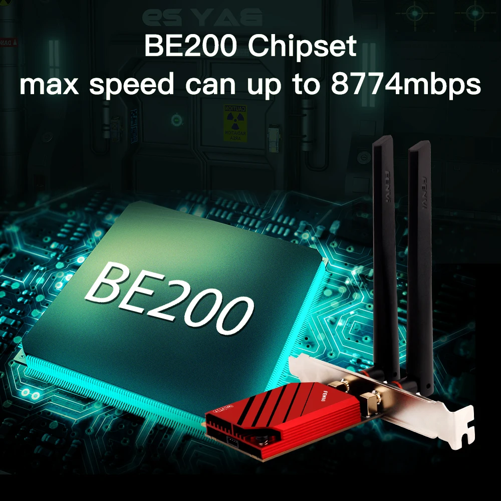 

FENVI WiFi 7 PCIe Card FV-BE8800 BE200 Трехдиапазонный беспроводной адаптер Bluetooth 5.4 8800 Мбит/с 2,4G/5G/6 ГГц с внешним режимом для настольных компьютеров