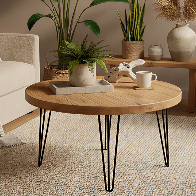 Iron and wood combined small round table coffee table household small tea table wooden balcony solid wood round cafe
