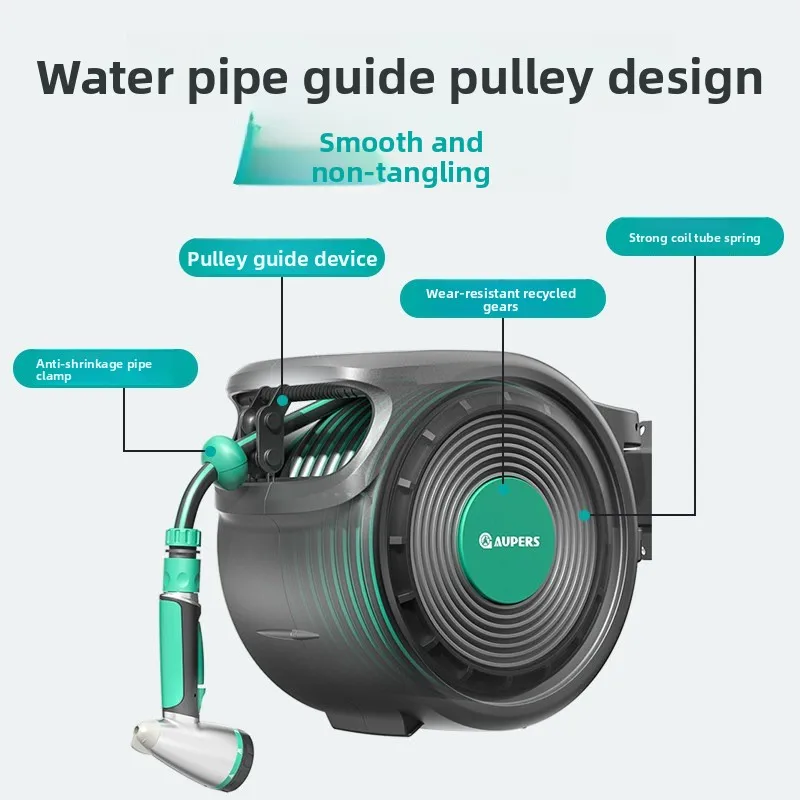 Automatic telescopic recycling water pipe truck, garden car wash and watering water artifact, water pipe reel storage rack