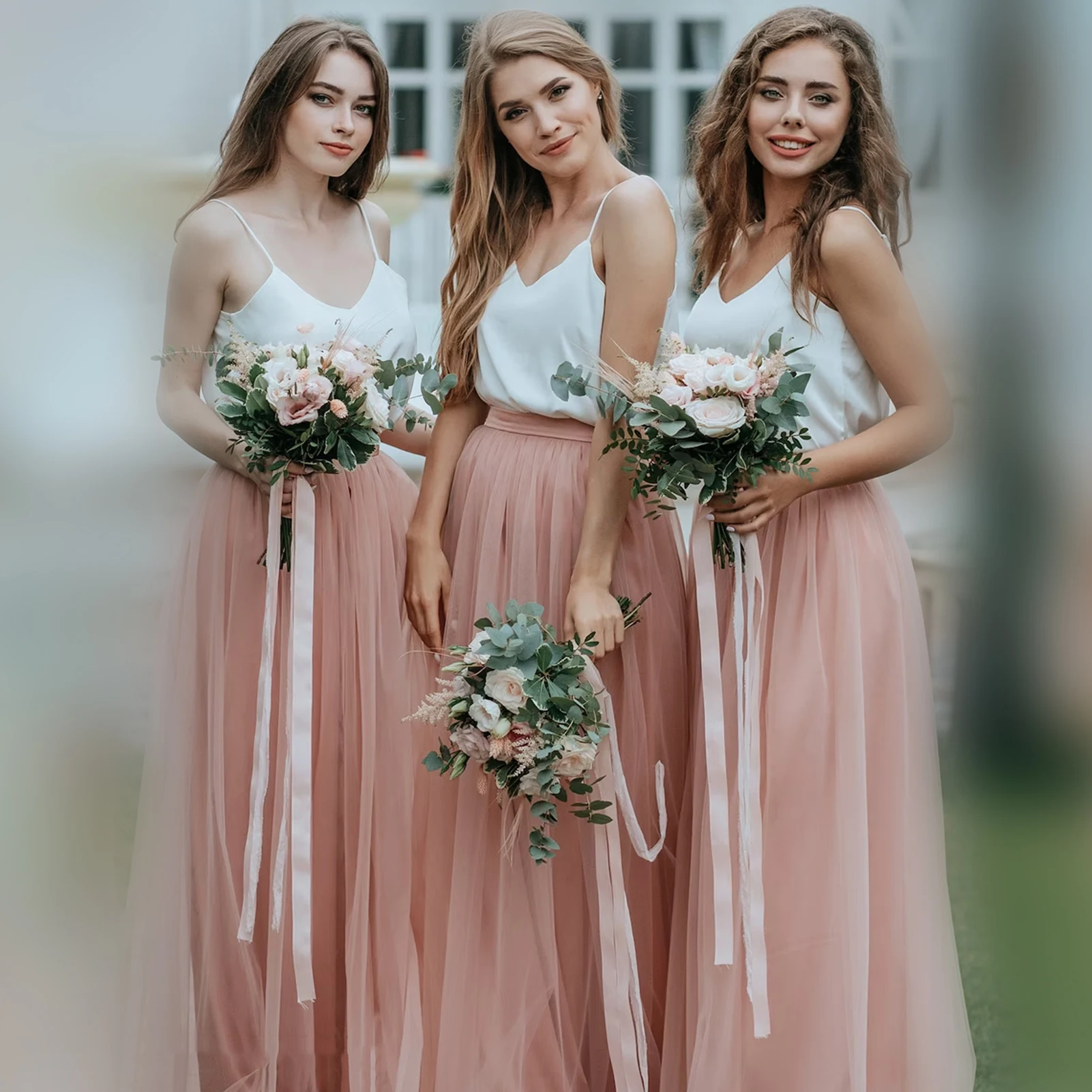 

Illusion Tulle A-Line Bridesmaid Dresses Sleeveless Spaghetti Straps Maid Of Honor Dress 2 In 1 Floor-Length Mujer Invitada Chic