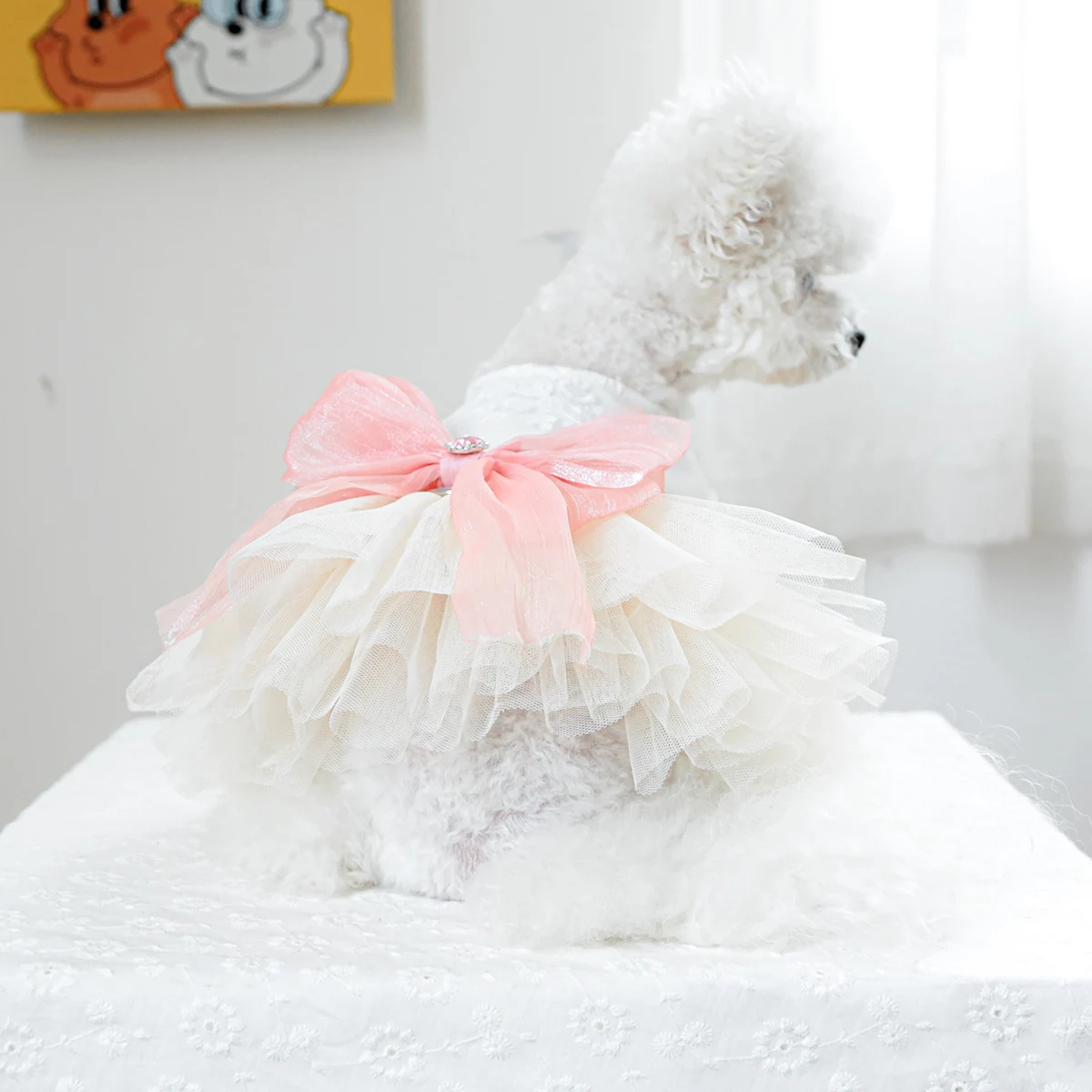 1PC Pet Clothing Cat Spring/Summer Thin White Micro Wedding Dress Princess Dress Suitable for Small and Medium Dogs