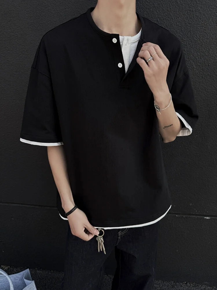 

Мужская футболка с V-образным вырезом, летняя, повседневная, плотная, свободного кроя, из полиэстера, модная, с коротким рукавом