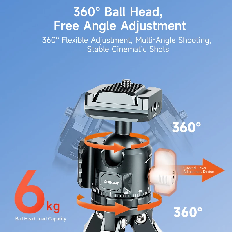 COBONE Desktop Photography Tripod Dual Cold Shoe Mini Ball Head Portable Handheld Stand for Camera Phone Vlog Shooting