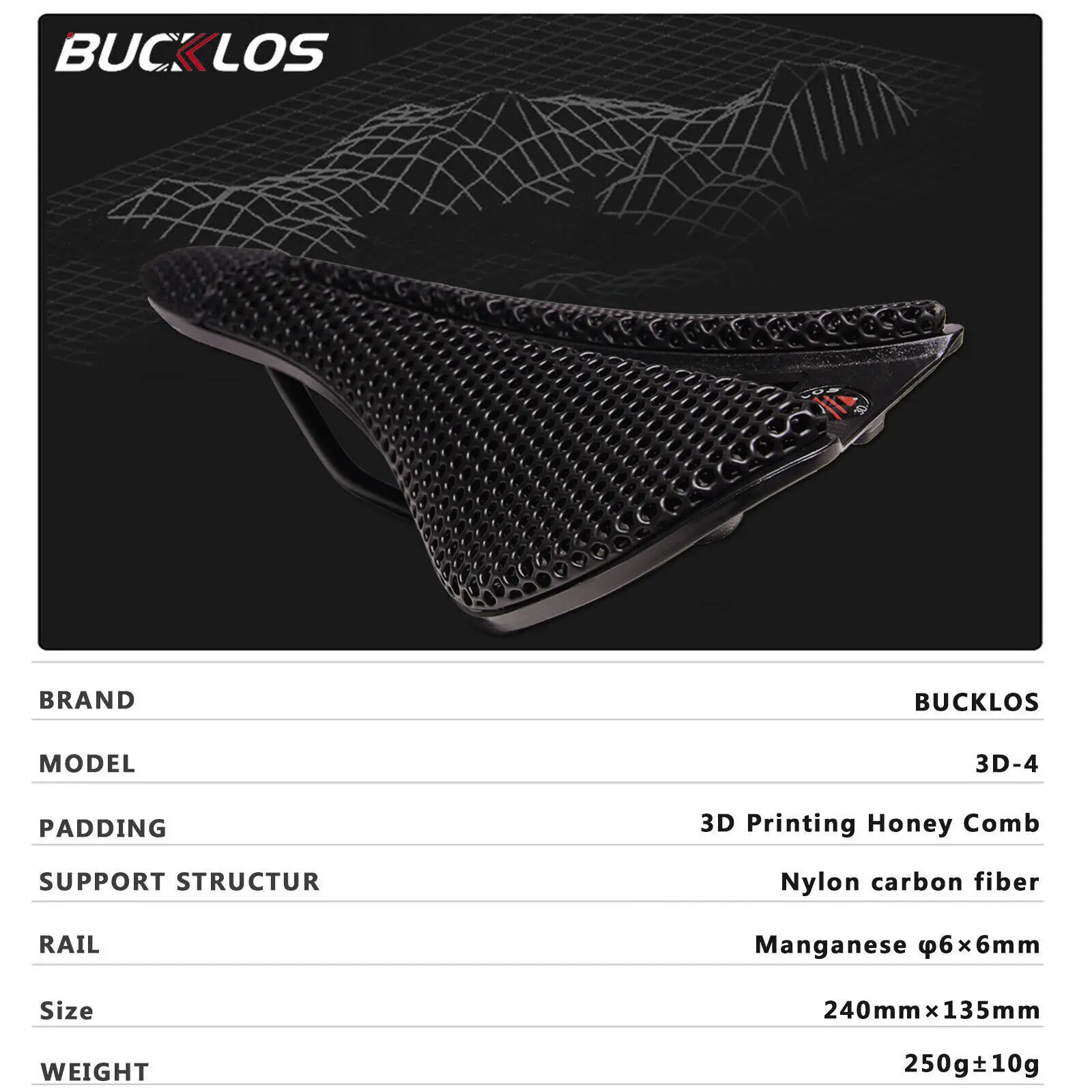 BUCKLOS 3D Printed Bicycle Saddle Hollow Bike Seat Cushion Comfortable Breathable Road Cycling 3D Seat Ergonomic MTB Parts