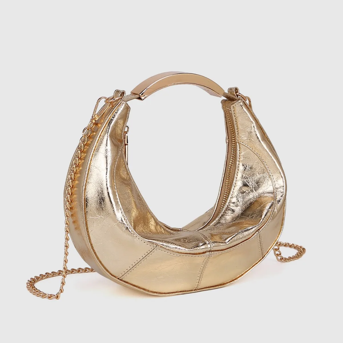 

2025 summer new trendy and personalized metallic handbag,fashionable crescent handbag chain shoulder cross-body bag