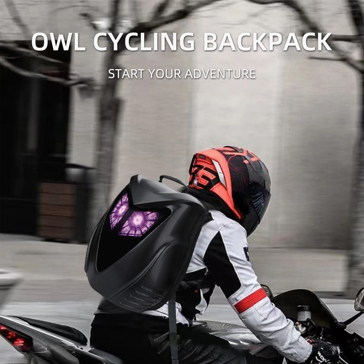 

Рюкзак для велосипедистов с LED-экраном в виде совы, программируемый, с управлением через приложение, сумка для мотоциклетного шлема, жесткий корпус, большая вместимость