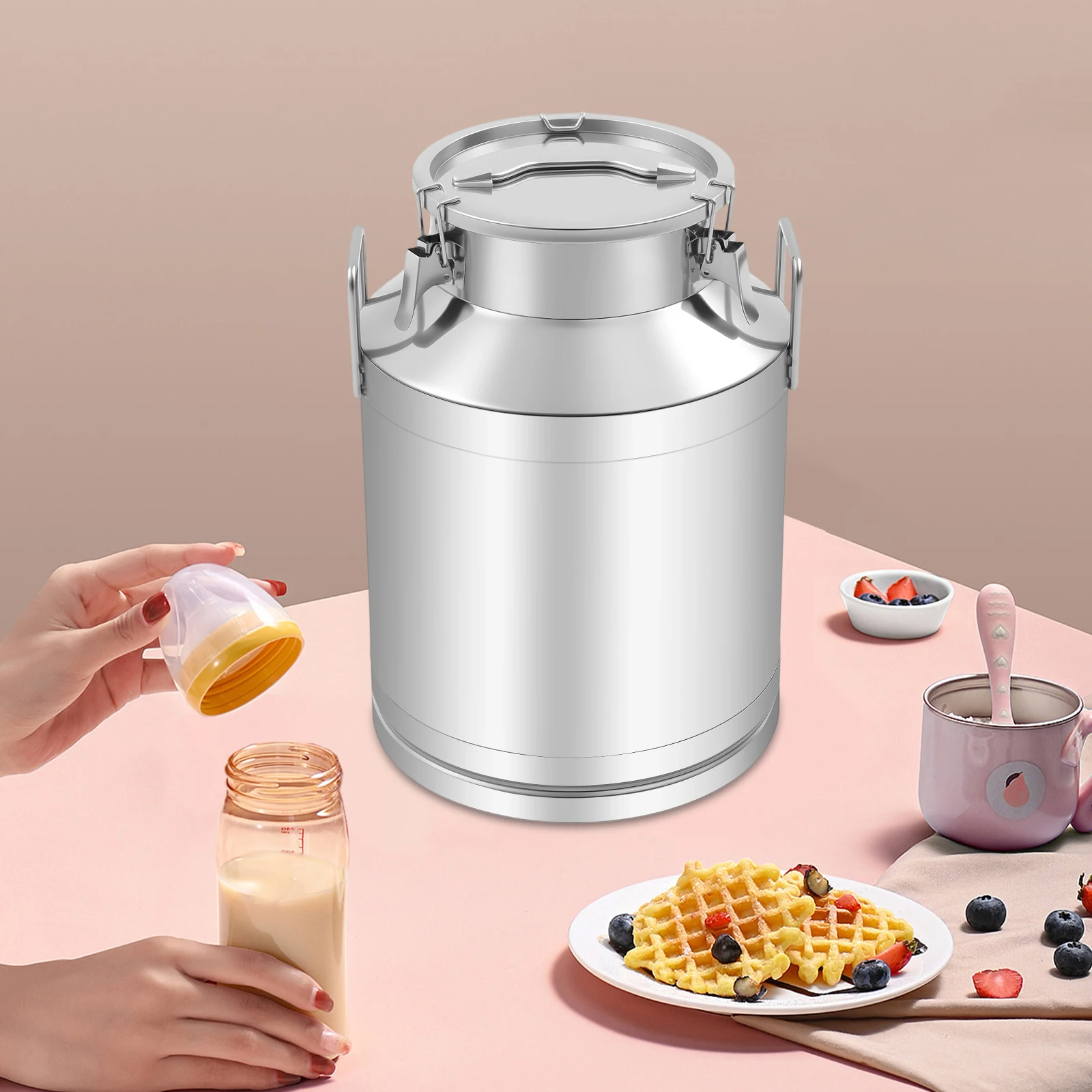 50L Large Capacity Stainless Steel Milk Can Leakproof Airtight Sealing Lid Dustproof Storage Bucket Suitable For Dry And Wet Food Preservation