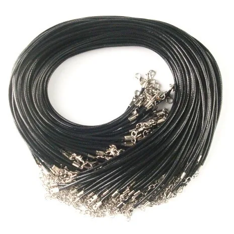 Wholesale 1.5mm Black Wax Leather Cord Necklace Rope Wax Rope Bracelet Chain Lobster Clasp DIY Jewelry Accessories Fast Ship New